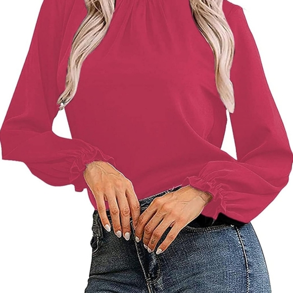 Women Long Sleeve Work/Casual Top Ruffle Mock Neck Blouse Shirt - Picture 2 of 5